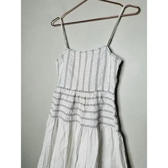 SAYLOR White Delicate Pinstriped 100% Cotton Square Neck Adalene Dress Small